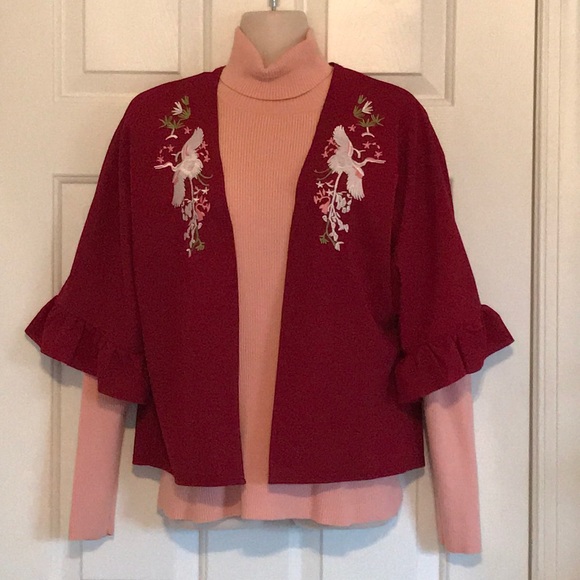 SHEIN crane embroidered 3/4 sleeve kimono - Picture 2 of 3
